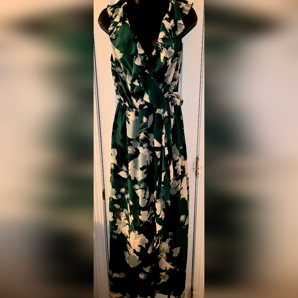 Green Floral Wrap Dress